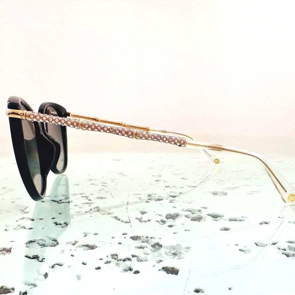 NWT Gucci Crystal Bamboo Cat Eye Sunglasses Polarized 56mm Italy  Black GG 3771
